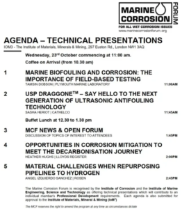 Marine Corrosion Forum agenda